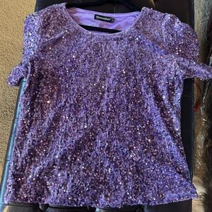 Yumi Kim Purple Sequin Short Sleeve Top size L NWOT